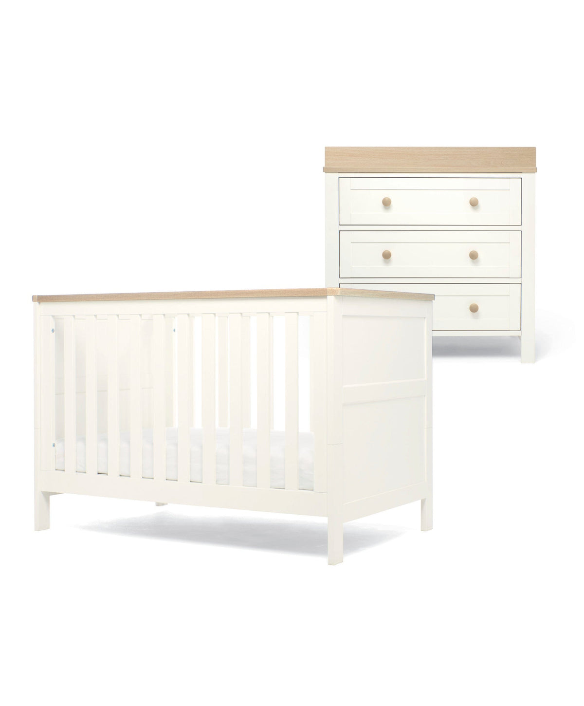 Mamas & Papas Wedmore 2 Piece Small Cotbed Set with Dresser Changer - White/Oak