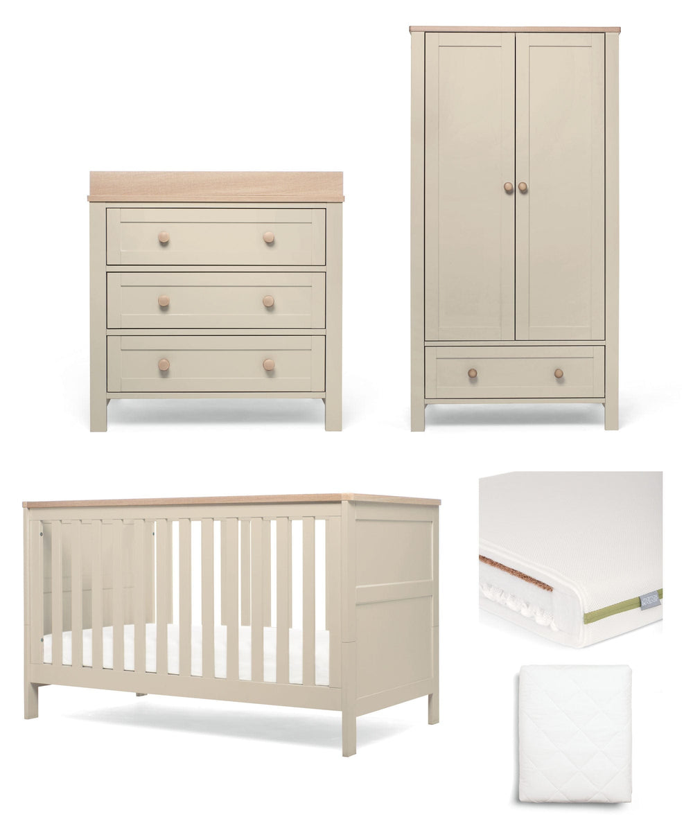 Mamas &amp; Papas Wedmore 3 Piece Cotbed Range with Premium Dual Core Cotbed Mattress - Cashmere