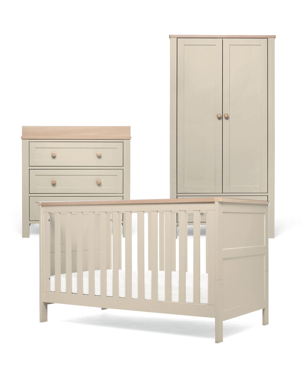 Mamas &amp; Papas Wedmore 3 Piece Small Cotbed Range with Dresser Changed &amp; Wardrobe - Cashmere