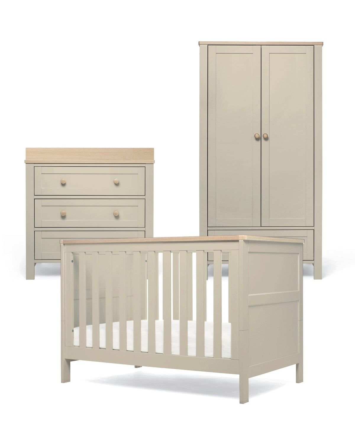 Mamas & Papas Wedmore 3 Piece Small Cotbed Range With Dresser Changer & Wardrobe - Cashmere