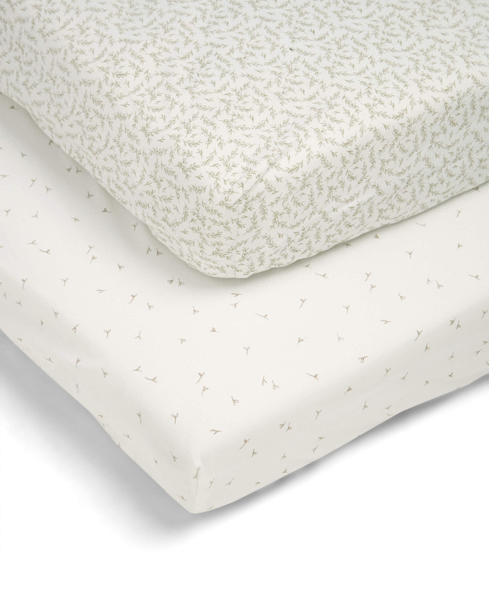 Mamas & Papas Welcome to the World Seedling Cotbed Fitted Sheets (2 pack) - Seed/Leaf