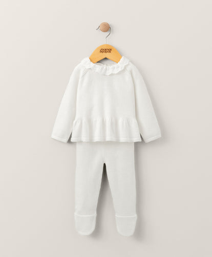 Mamas & Papas White Frill Knitted Top & Leggings Set