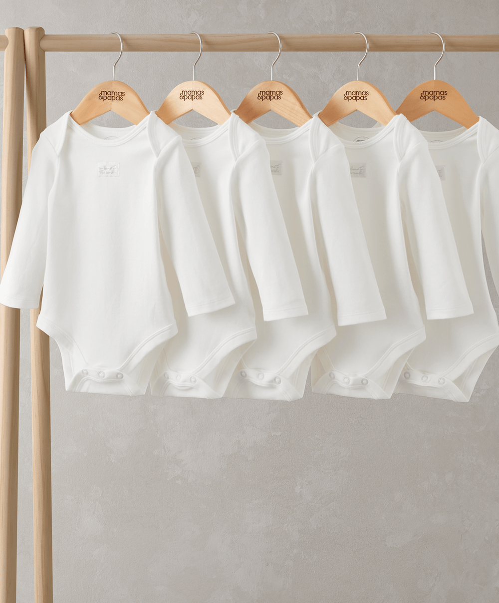 Mamas &amp; Papas White Longsleeved Bodysuits (5 Pack)