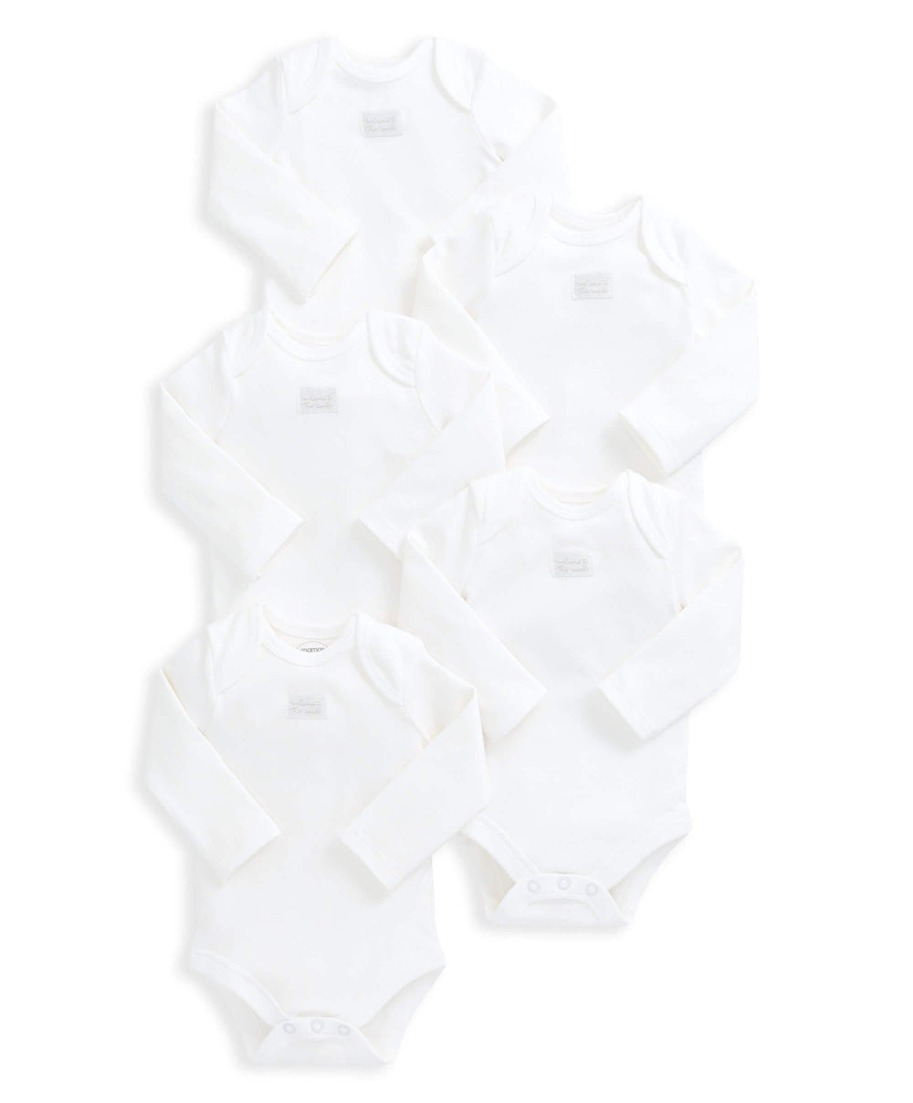 Mamas &amp; Papas White Longsleeved Bodysuits (5 Pack)