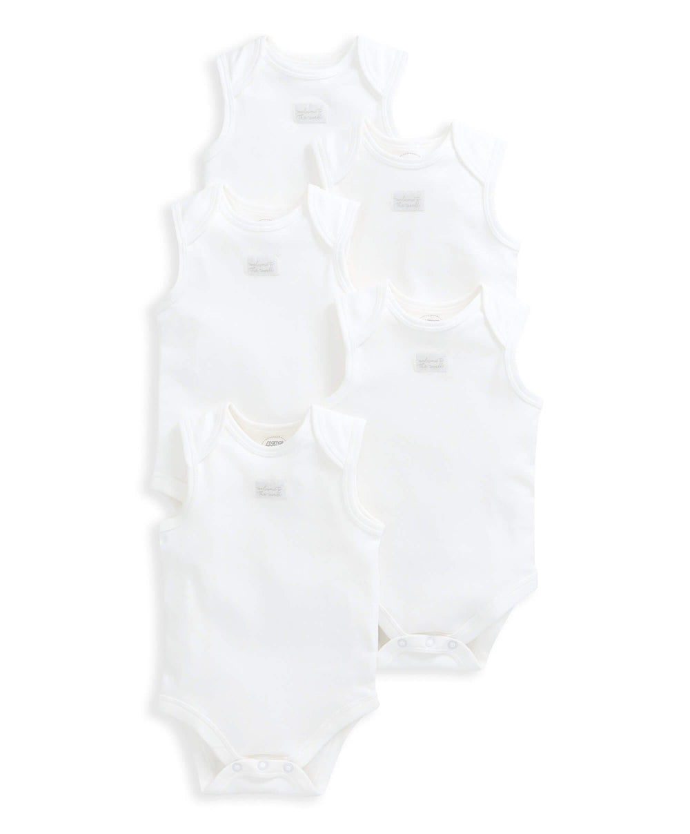 Mamas &amp; Papas White Sleeveless Bodysuits (5 Pack)