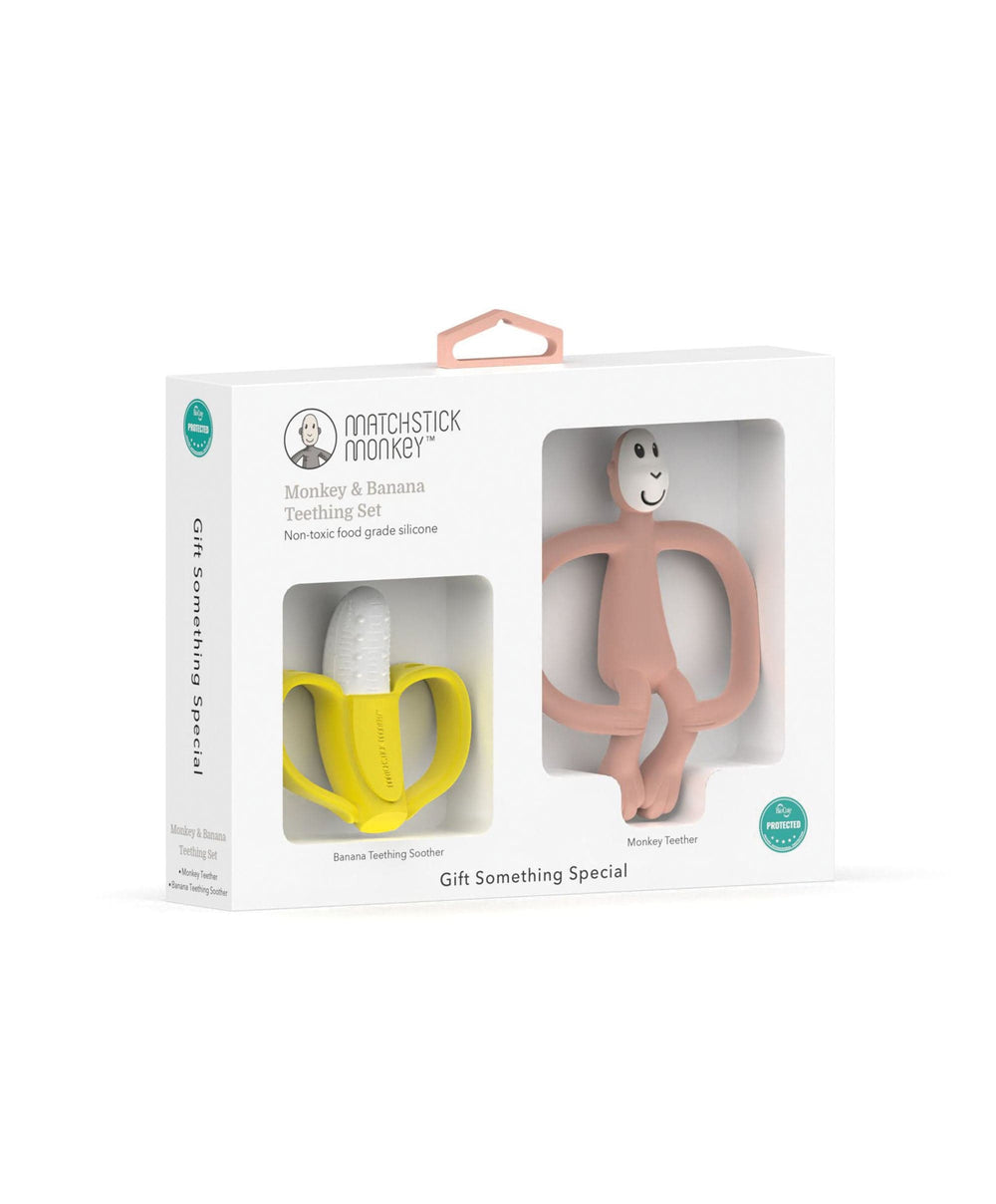 Matchstick Monkey Teethers Matchstick monkey Monkey &amp; Banana Teething set - pink