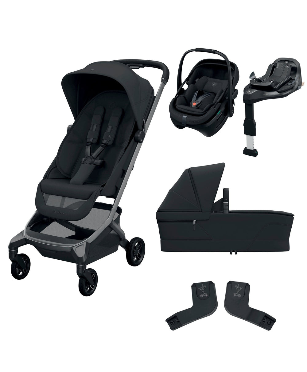 Maxi Cosi Maxi-Cosi Fame Cabin Pushchair Bundle with Maxi-Cosi Coral Slide Pro Car Seat &amp; Base (4 Pieces) -Oynx Black
