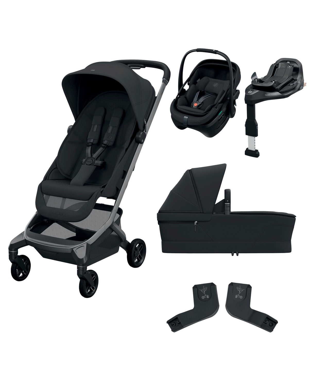 Maxi Cosi Maxi-Cosi Fame Cabin Pushchair Bundle with Maxi-Cosi Coral Slide Pro Car Seat & Base (4 Pieces) -Oynx Black