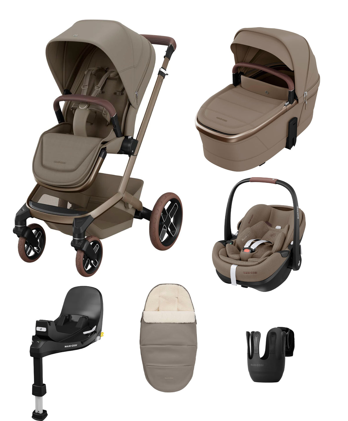 Maxi Cosi Maxi-Cosi Fame Pushchair & Carrycot with Maxi-Cosi Pebble 360 Pro² Car Seat & Base - Oak Truffle