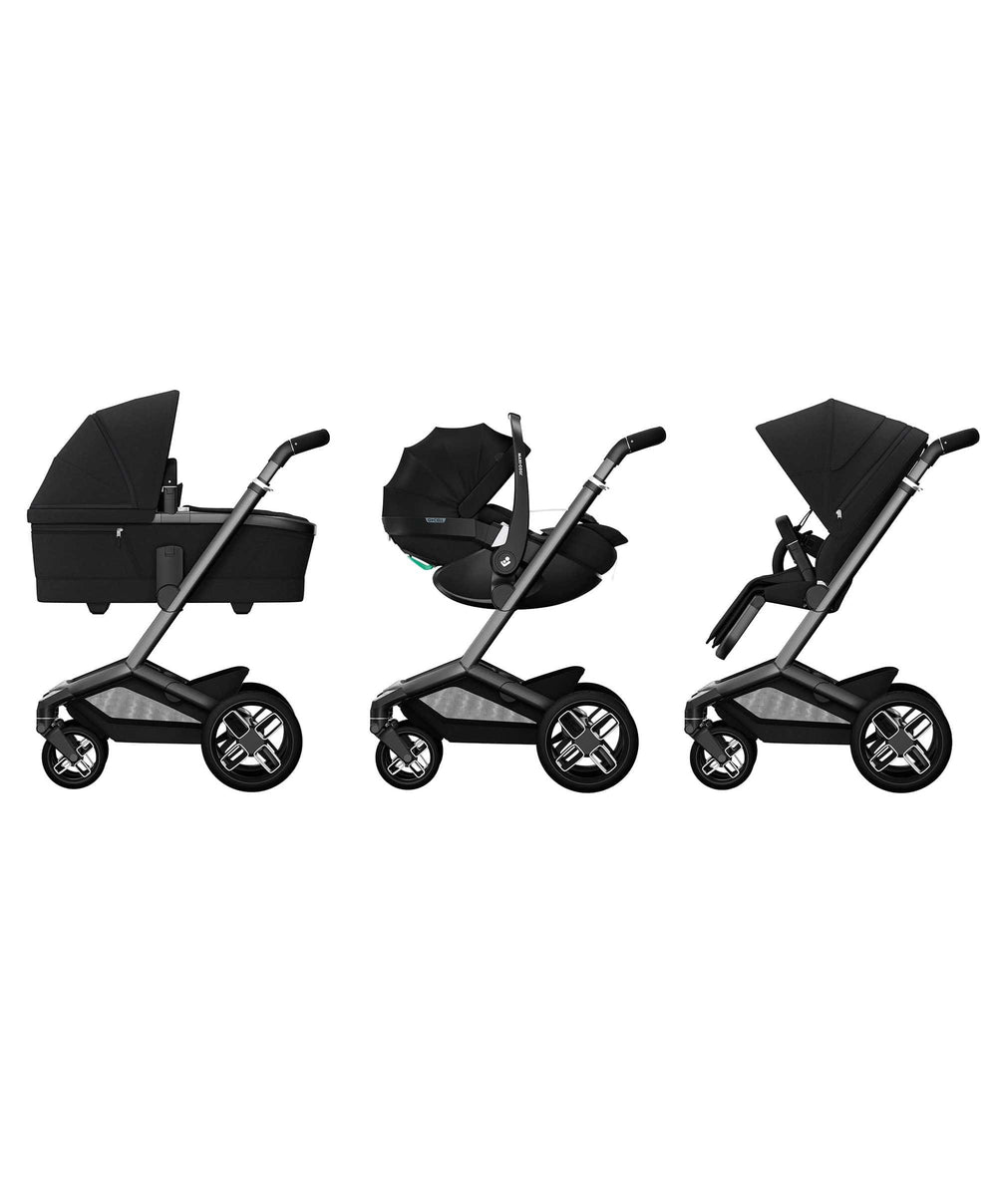Maxi Cosi Pushchairs Maxi Cosi Fame Complete Pushchair Bundle with Pebble 360 Car Seat &amp; Base – Black with Black Wheels