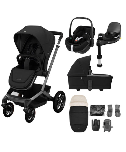 Maxi Cosi Pushchairs Maxi Cosi Fame Premium Pushchair Bundle with Pebble 360 Pro 2 Car Seat & Base – Black with Black Wheels