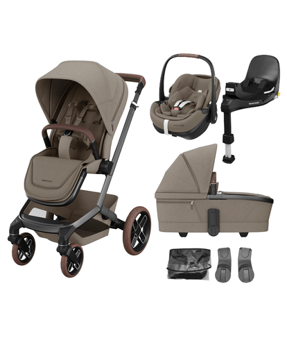 Maxi Cosi Pushchairs Maxi Cosi Fame Pushchair Bundle with Pebble 360 Pro² Car Seat (4 Pieces) - Truffle with Brown Wheels