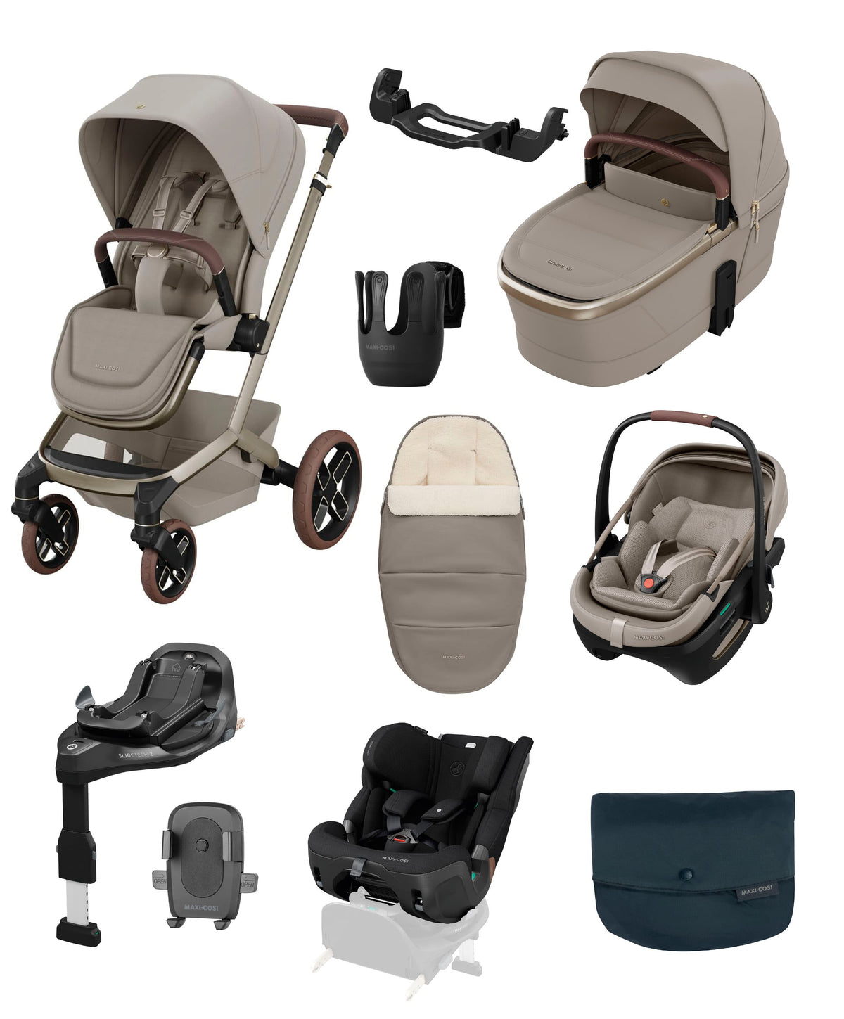 Maxi Cosi Pushchairs Maxi-Cosi Fame Ultimate Pushchair Bundle with Maxi-Cosi Coral Slide Pro Car Seat & Maxi-Cosi Pearl XL Slide Pro Car Seat (10 Pieces) - Saphire Sand