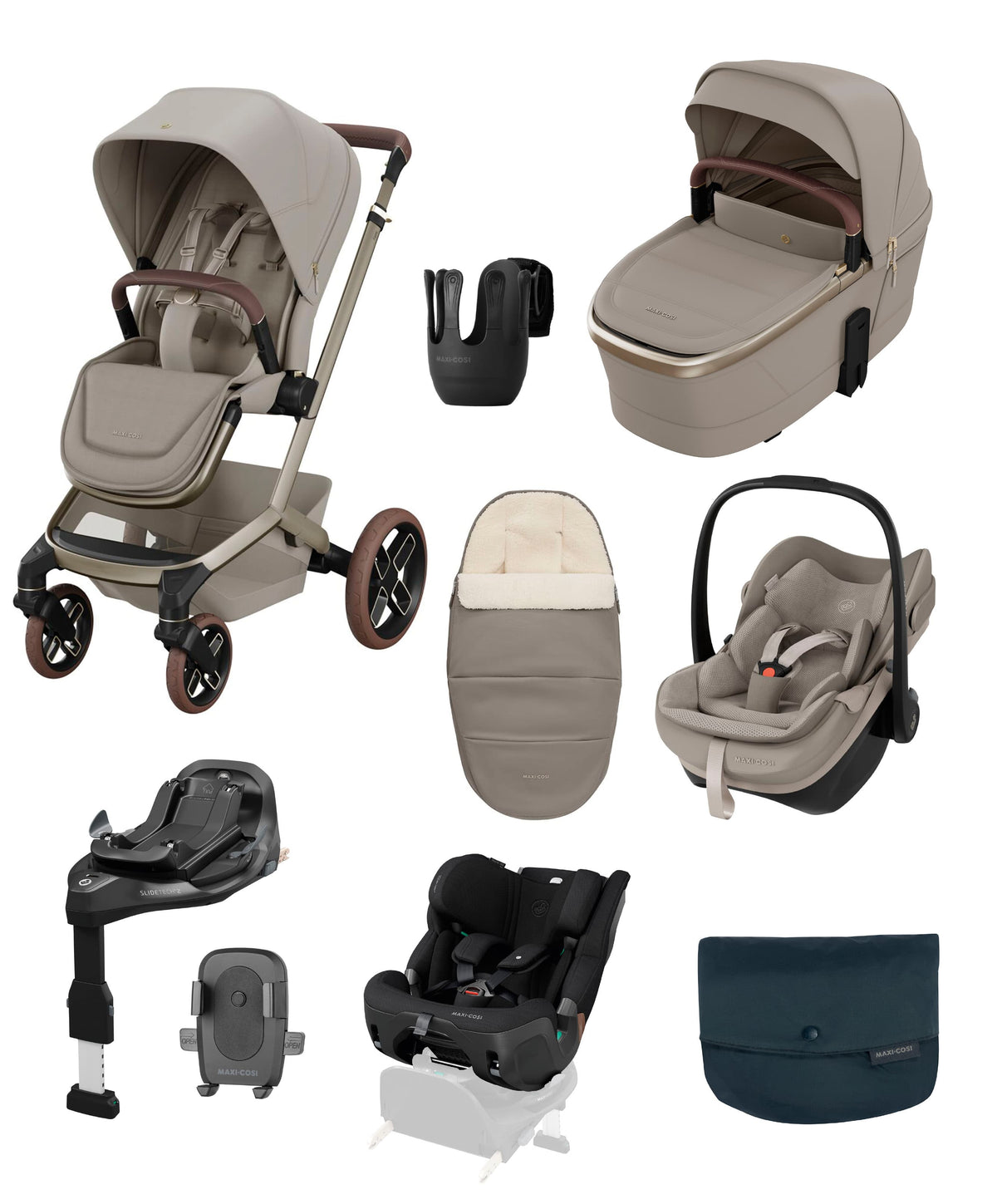 Maxi Cosi Pushchairs Maxi-Cosi Fame Ultimate Pushchair Bundle with Maxi-Cosi Pebble Pro & Maxi-Cosi Pearl XL Slide Pro Car Seat (10 Pieces) - Saphire Sand