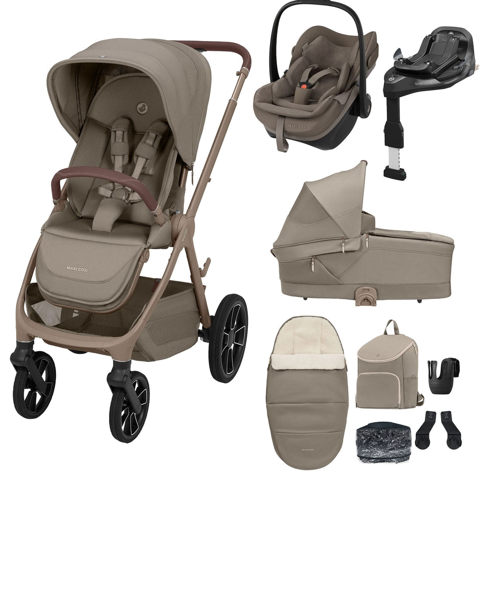 Maxi Cosi Pushchairs Maxi-Cosi Oxford+ Complete Pushchair Bundle with Maxi-Cosi Pebble Slide Pro Car Seat &amp; Base - Oak Truffle