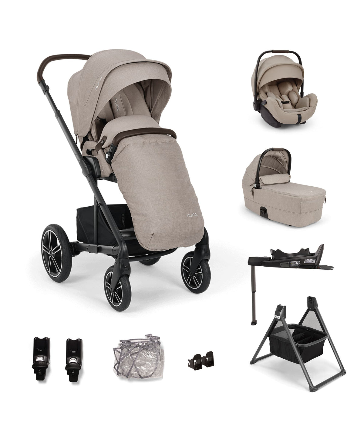 Nuna Nuna Mixx Next Pushchair Bundle With Carrycot Stand & Arra Flex Car Seat & Base - Chateau/Caviar