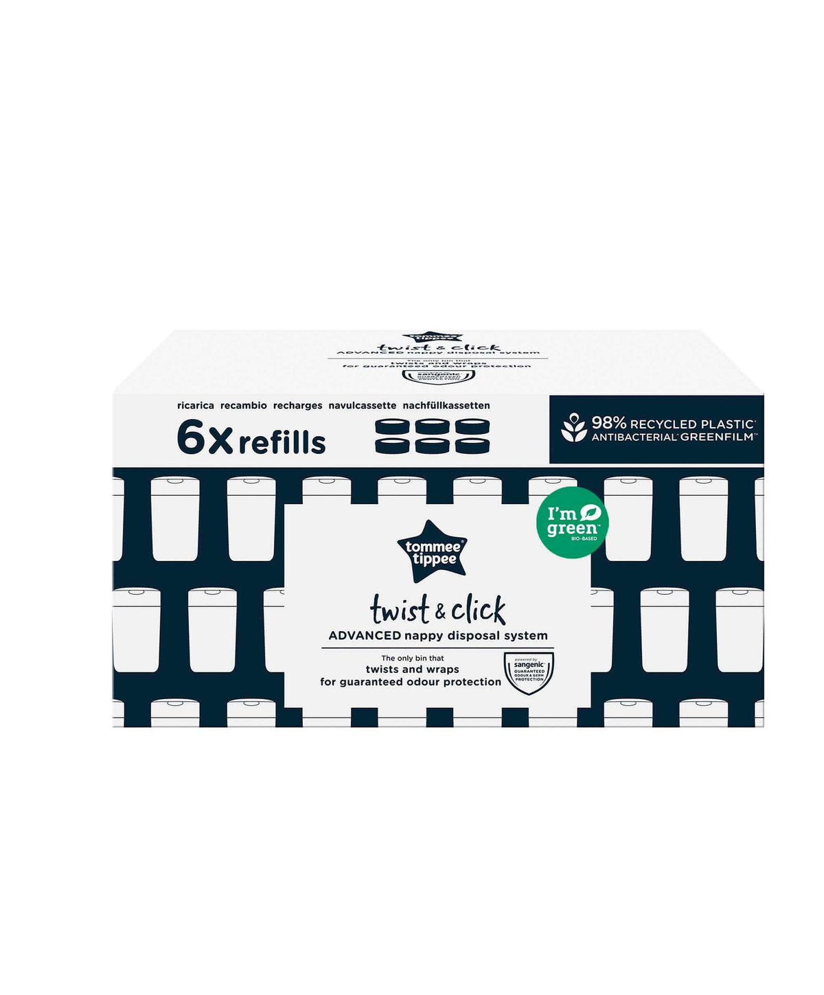 Tommee Tippee Twist & Click Advanced Nappy Bin Refill Cassettes (6 pac