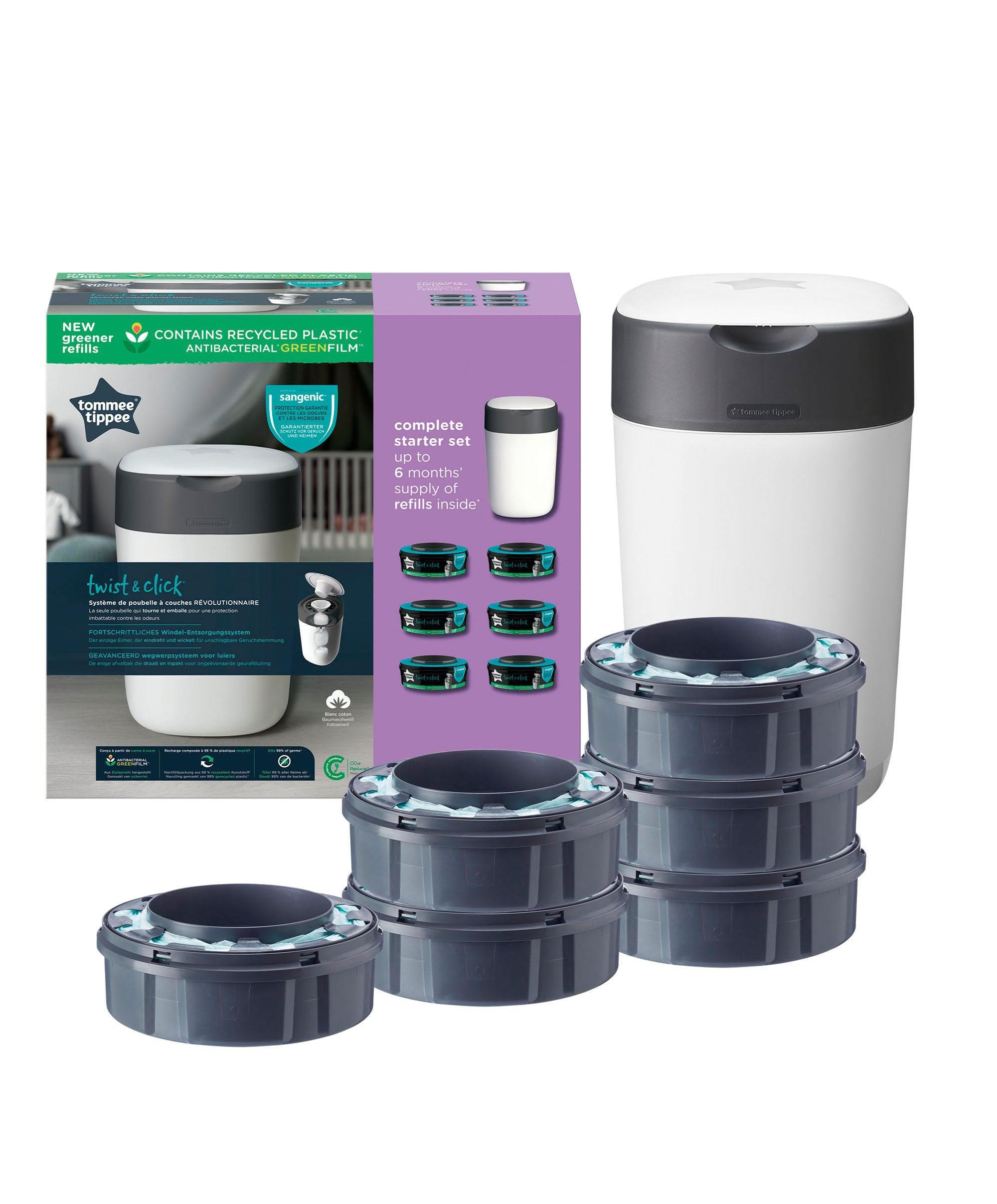 Tommee Tippee Twist & Click Nappy Bin with 7 Refill Cassettes