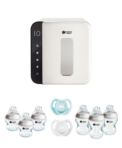 Tommee Tippee Tommee Tippee Ultra UV 3-in-1 Electric Steriliser and Dryer, Bottle Starter Kit & Soothers Bundle - White