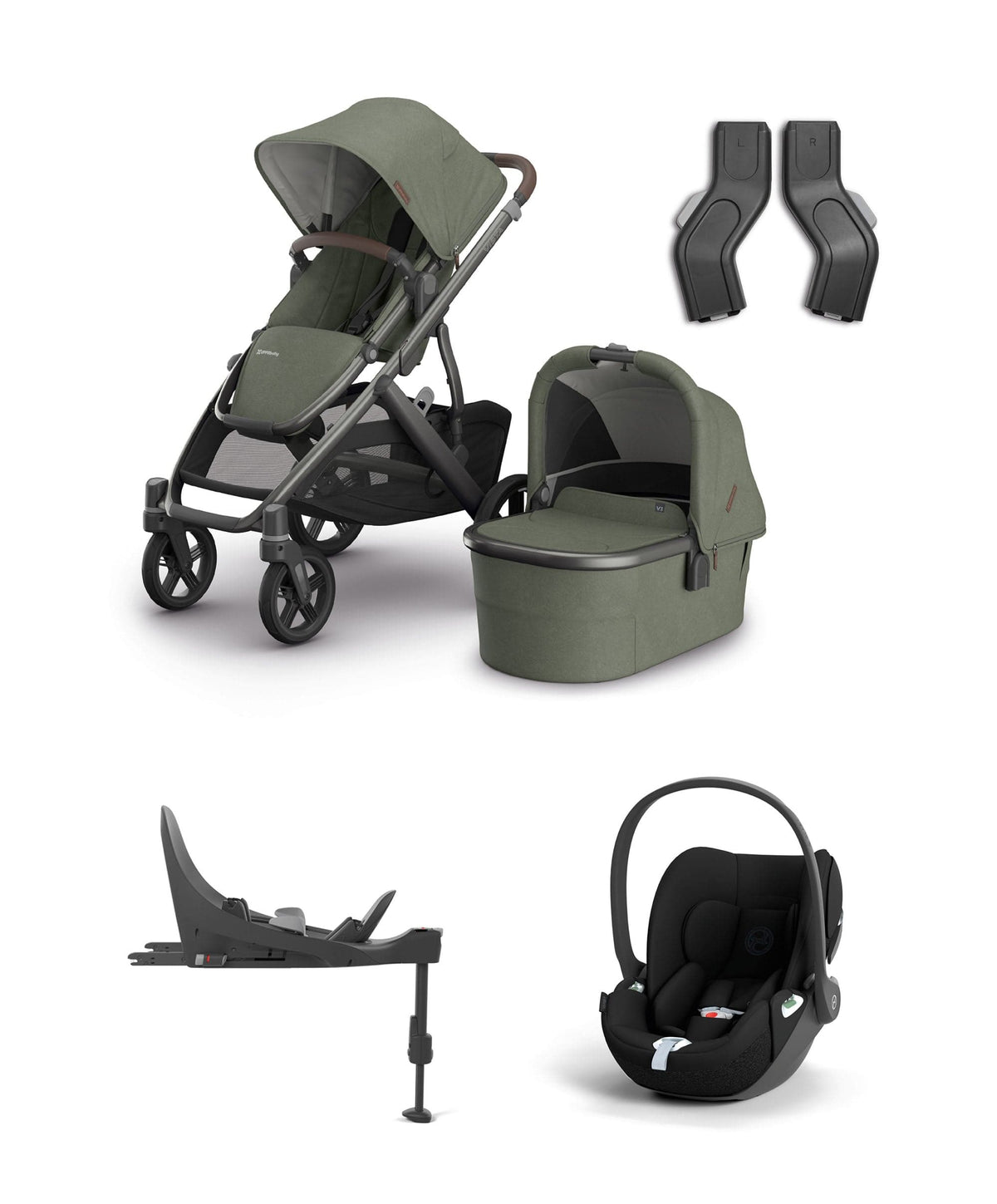 Uppababy Pushchairs UPPAbaby Vista V3 Stroller & Carrycot Bundle with Cybex Cloud T i-Size Rotating Baby Car Seat & Base (5 Pieces) – Evelyn