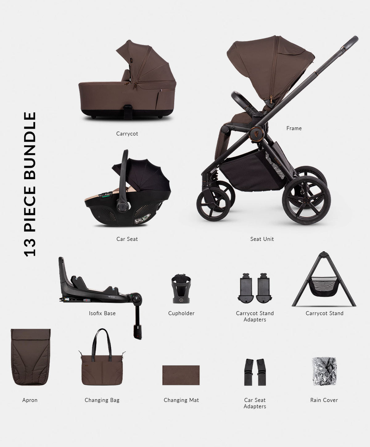 Venicci Pushchairs Claro 2 4in1 Ultimate Pushchair Bundle (13 Pieces) - Chocolate