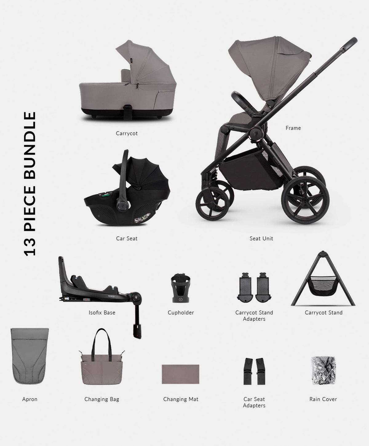 Venicci Pushchairs Claro 2 4in1 Ultimate Pushchair Bundle (13 Pieces) - Fog