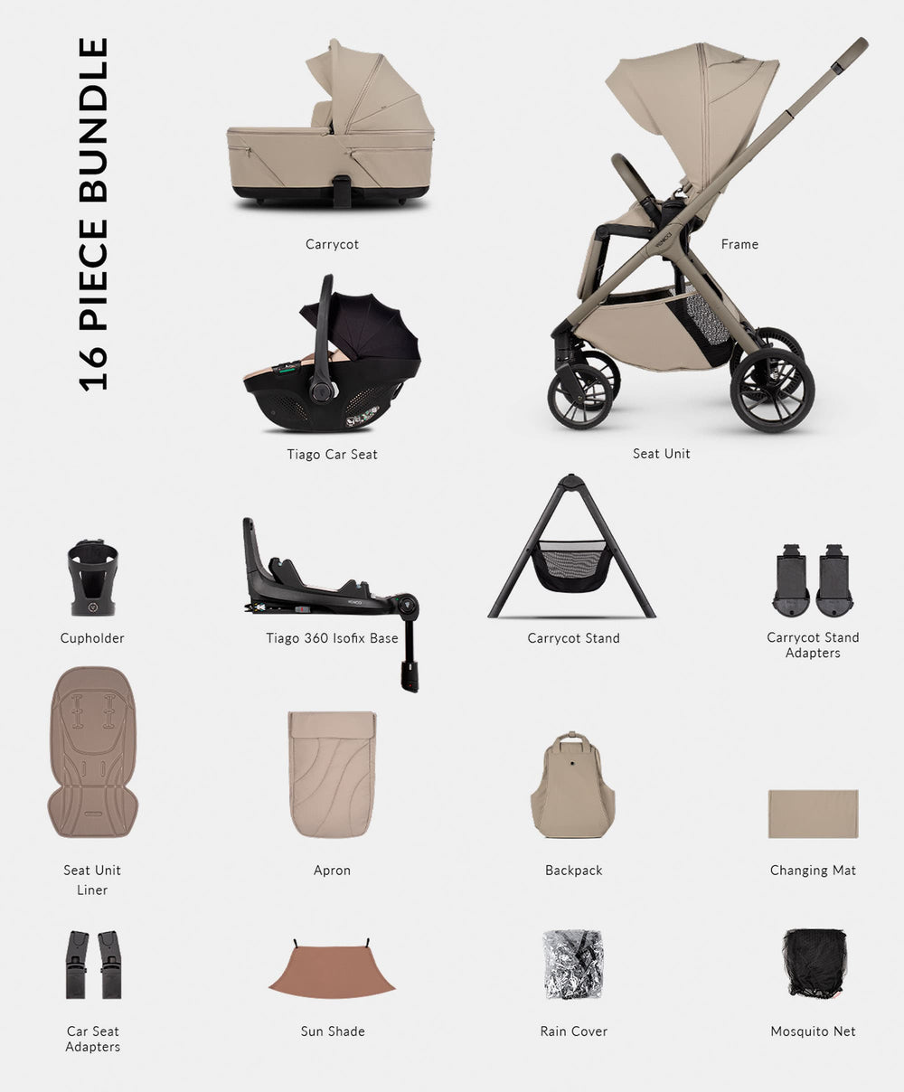 Venicci Pushchairs Tila 4in1 Ultimate Pushchair Bundle (16 Pieces) - Latte
