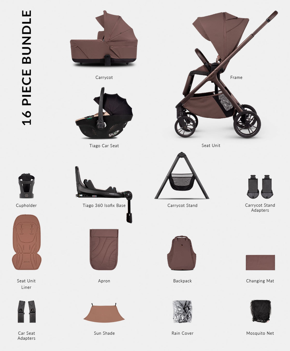 Venicci Pushchairs Tila 4in1 Ultimate Pushchair Bundle (16 Pieces) - Noce
