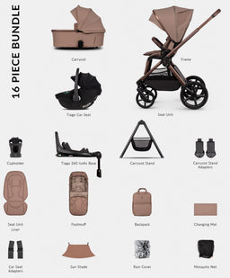 Venicci Pushchairs Upline 3 4in1 Plus Ultimate Pushchair Bundle (16 Pieces) - Sand