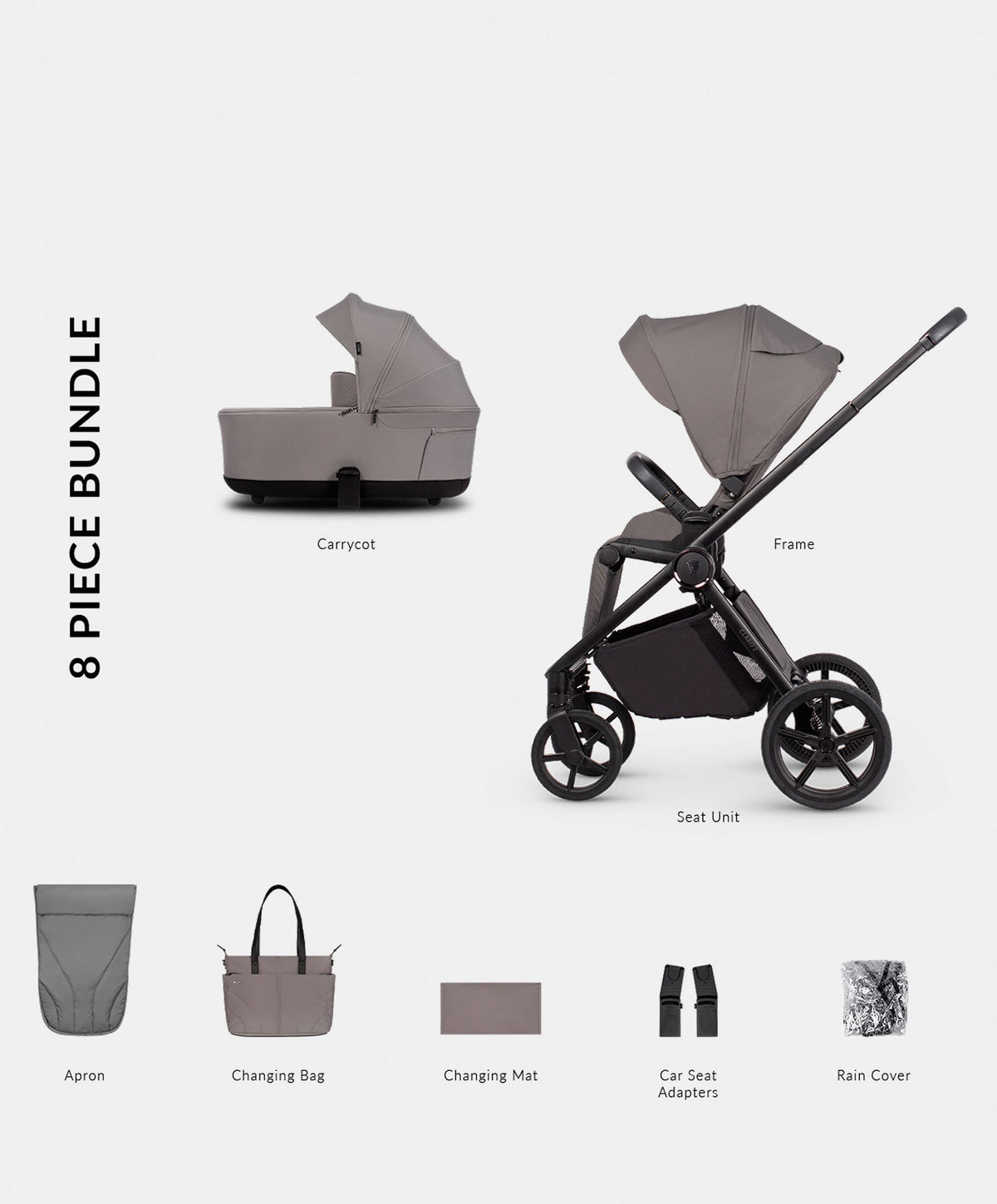 Venicci Pushchairs Venicci Claro 2in1 Essential Pushchair Bundle (8 Pieces) - Almond