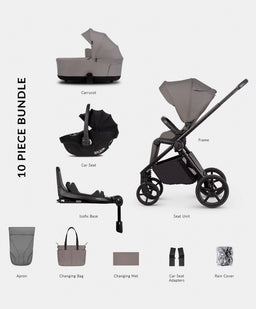 Venicci Pushchairs Venicci Claro 4in1 Luxury Pushchair Bundle with Tiago Cae Seat (10 pieces) - Fog