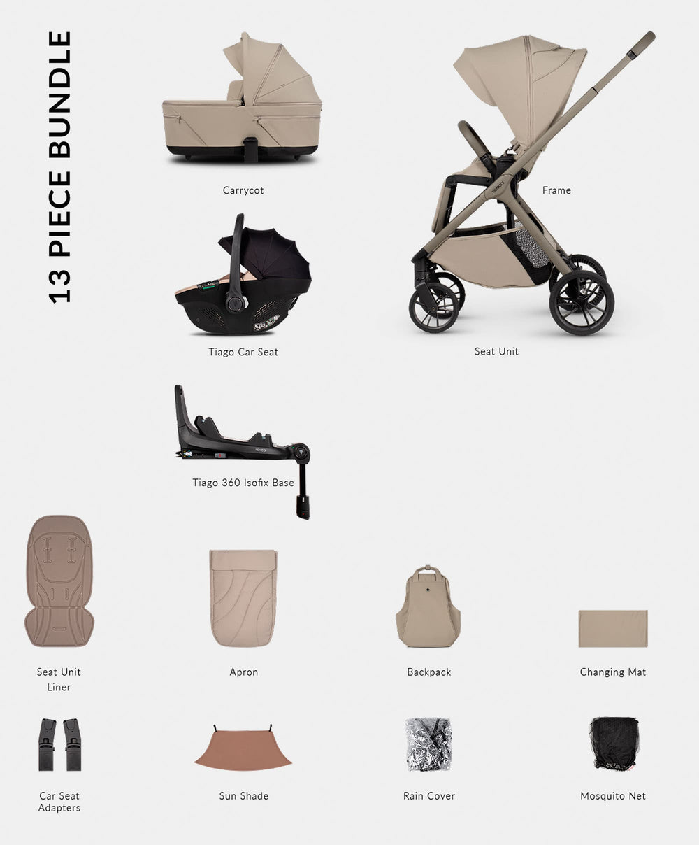 Venicci Pushchairs Venicci Tila Pushchair 4in1 Pushchair Bundle (13 piece) - Beige