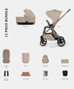 Venicci Tila 2in1 Essential Pushchair Bundle (11 Pieces) -  Latte