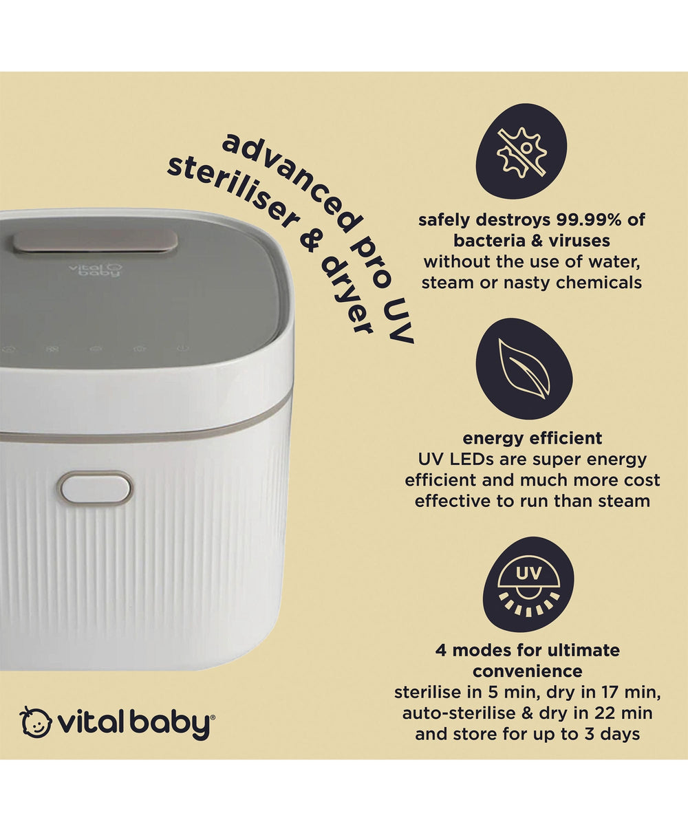 Vital Baby Vital Baby Nurture Advanced Pro UV Steriliser &amp; Dryer, 3rd gen – Arctic White