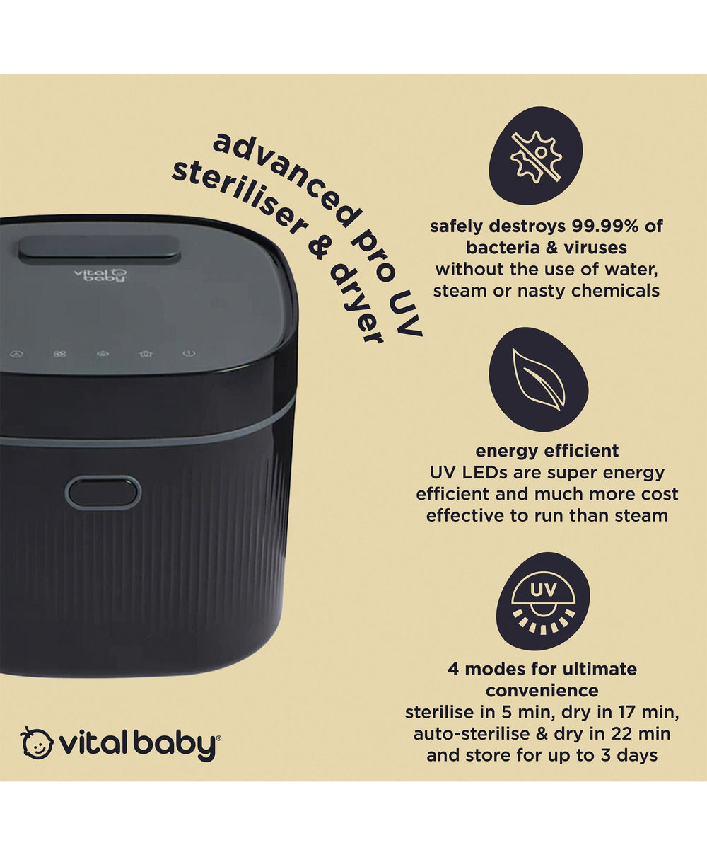 Vital Baby Vital Baby Nurture Advanced Pro UV Steriliser &amp; Dryer, 3rd gen - Onyx Black