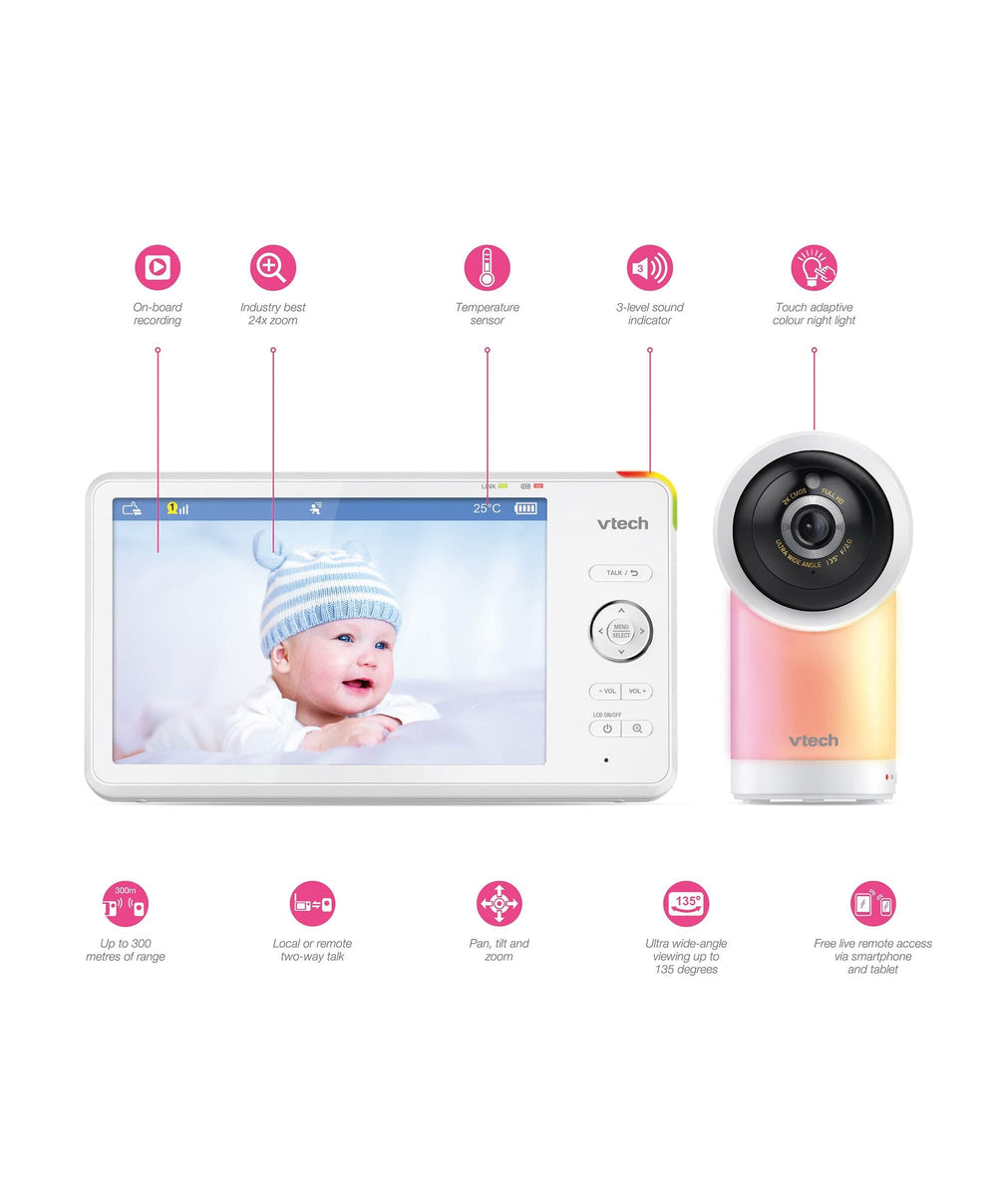 VTech Baby Monitors VTech RM7766HD 7inch Smart Pan &amp; Tilt Baby Monitor &amp; Camera Floorstand - White