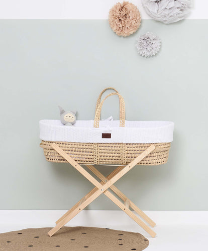 Little Green Sheep Accessories Little Green Sheep Moses Basket & Stand - White / Natural