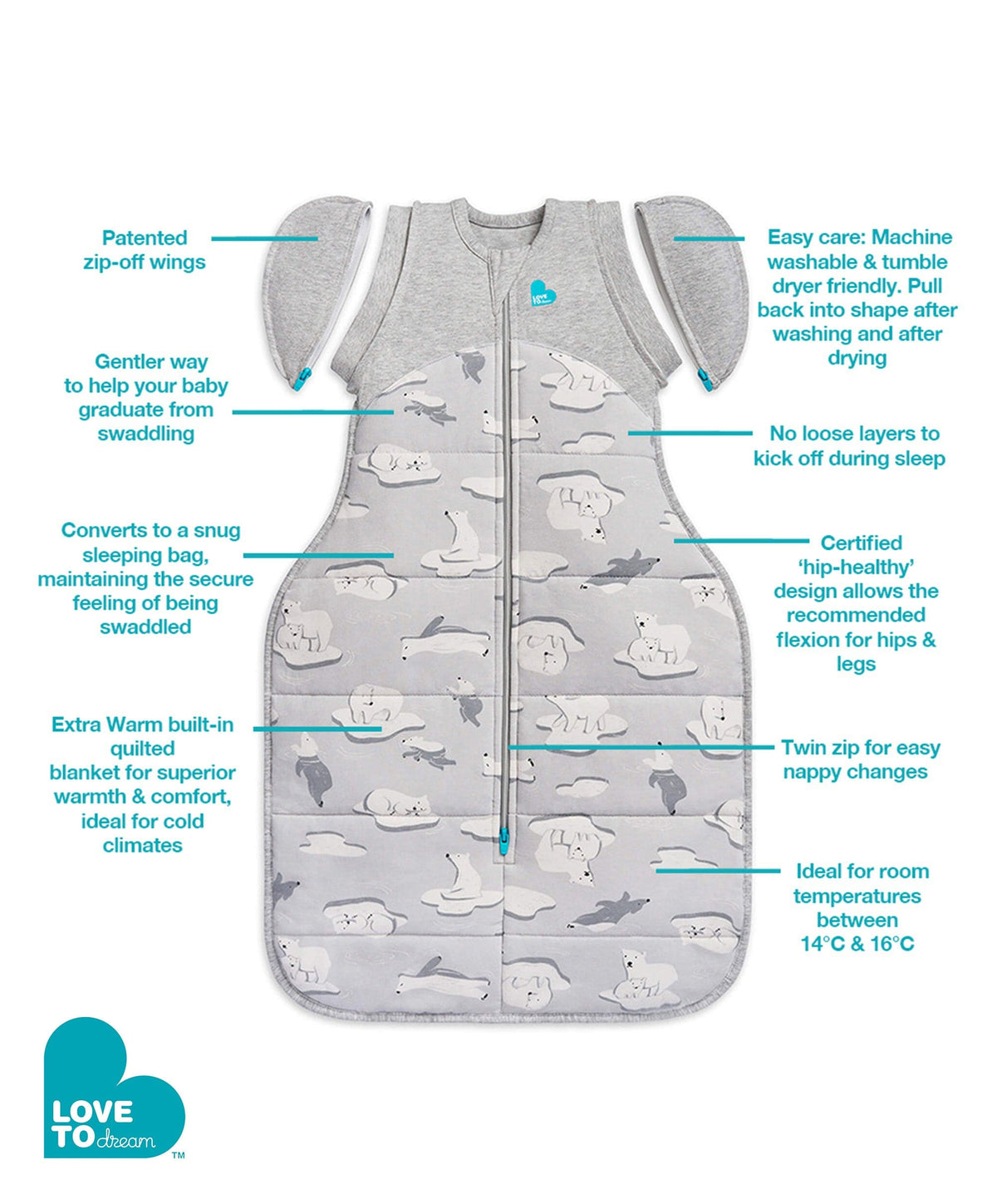 Love To Dream Swaddle Up™ Transition Bag Extra Warm Polar Bear