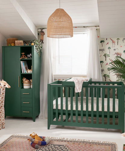 Mamas & Papas Cot Bed,Wardrobe Melfi 3 Piece Cotbed Range with Storage Wardrobe & Cot Top Changer - Green