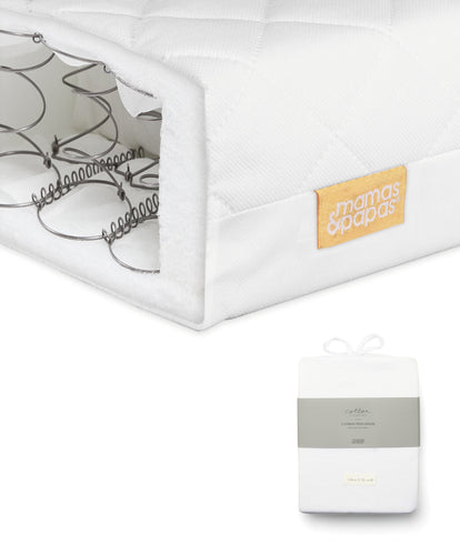 Mamas & Papas Cotbed Mattresses Essential Spring Cotbed Mattress & Cotbed Fitted Sheets (Pack of 2) Bundle