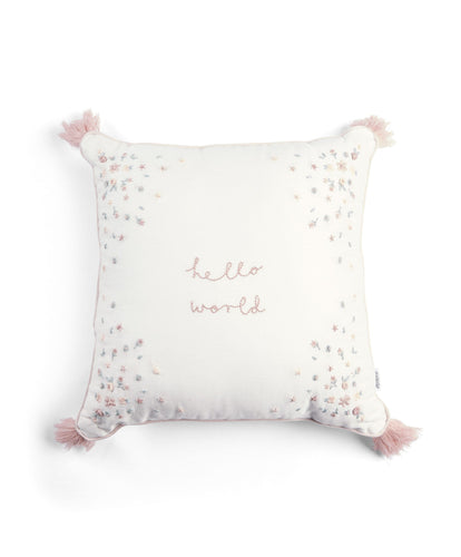 Mamas & Papas Cushions Welcome to the World 'Hello World' Cushion - Pink & White