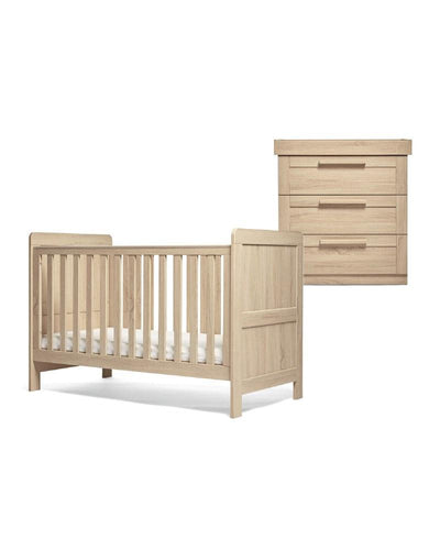 Mamas & Papas Furniture Sets Atlas 2 Piece Nursery Furniture Set with Adjustable Cot to Toddler Bed & Dresser - Light Oak