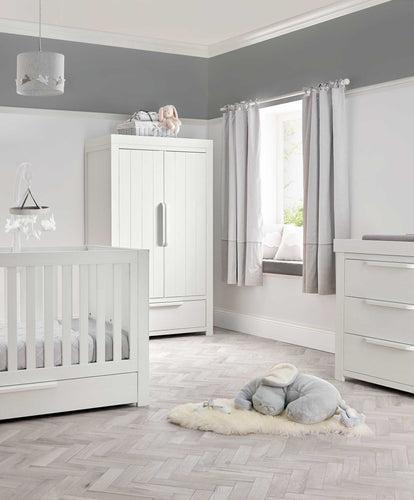 Mamas & Papas Furniture Sets Franklin 3 Piece Cotbed Range with Dresser and Wardrobe - White Wash
