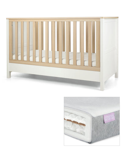 Mamas & Papas Furniture Sets Harwell Cotbed Set with Luxury Twin Spring Mattress - White/Natural