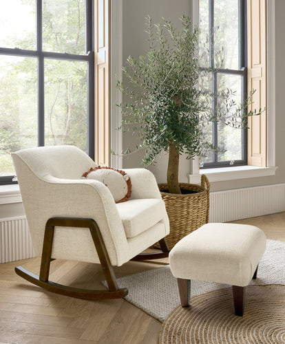 Mamas & Papas Furniture Sets Honley Stool and Nursing Chair Set - Sandstone Textured Weave & Dark Wood