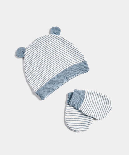 Mamas & Papas Hats & Mitts Knitted Stripe Hat And Mitts