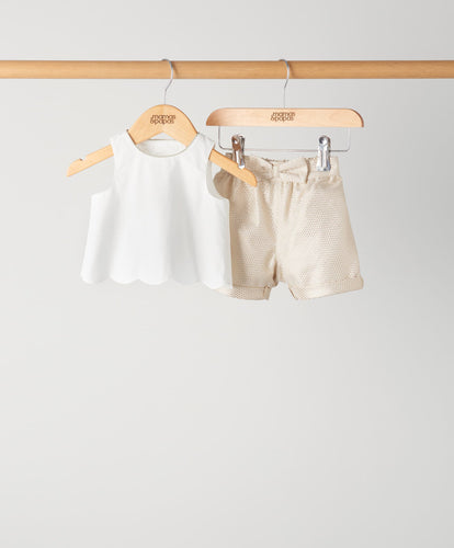 Mamas & Papas Outfits & Sets Frill Top and Jacquard Gold Shorts - 2 Piece Set