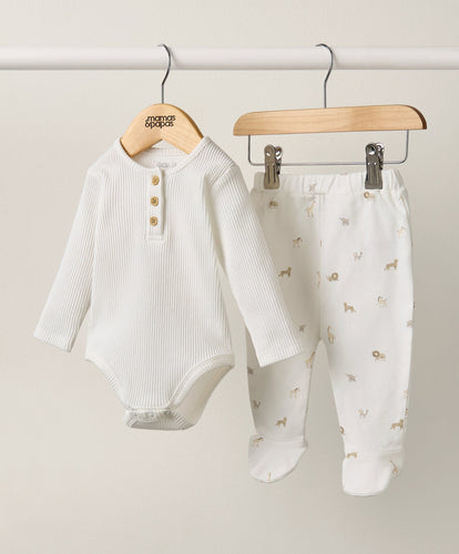 Mamas & Papas Outfits & Sets Ribbed & Aop Safari -  2 Piece Set