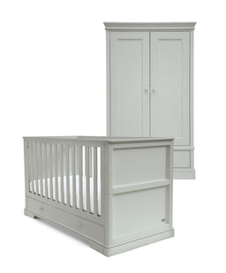 Mamas & Papas Oxford 2 Piece Nursery Furniture Set with Cotbed and Wardrobe - Stone Grey