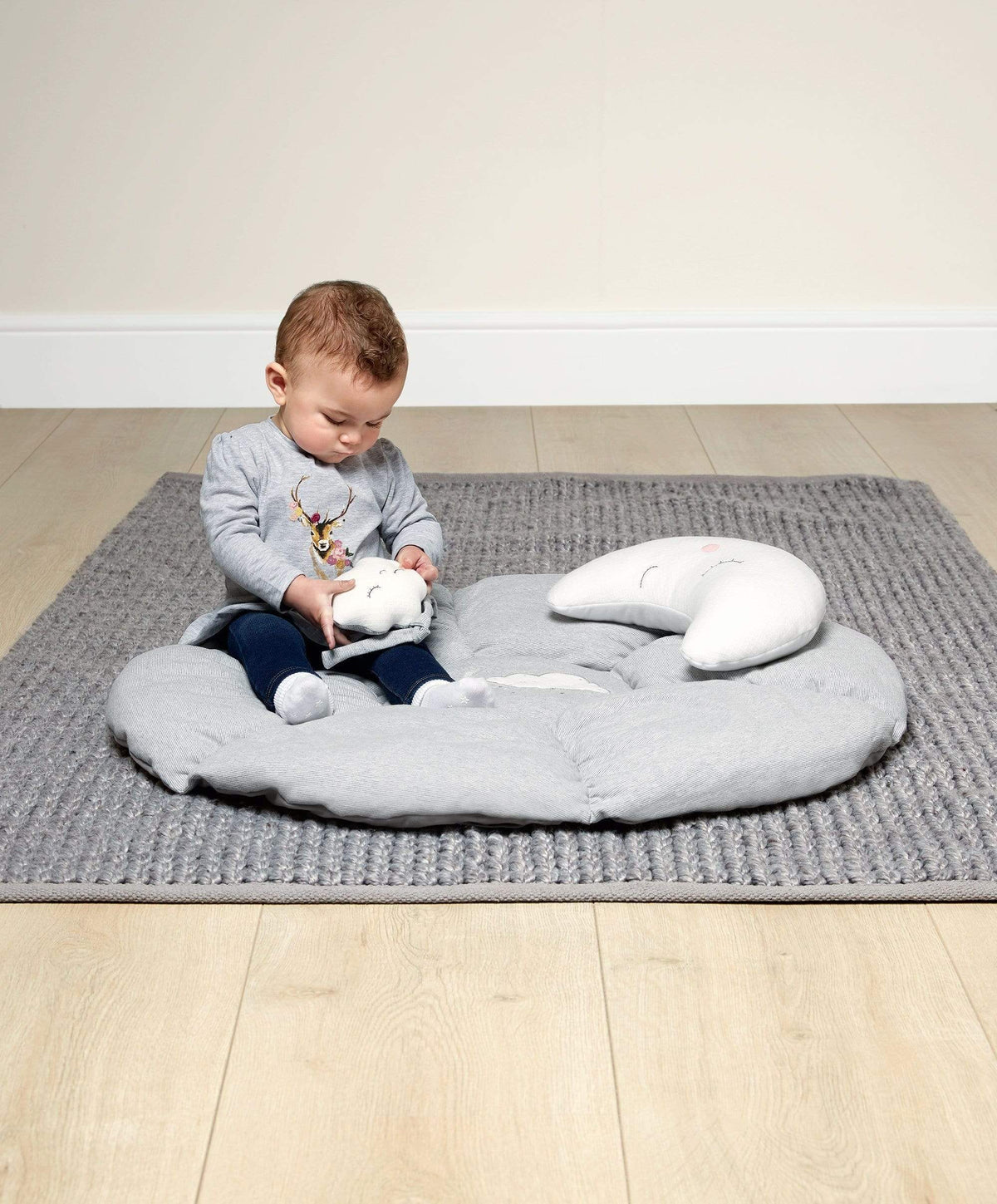 Muslin Baby Play Mat | Playpen Mat - Large Padded Tummy Time Activity Mat  for Infant & Toddler, Grey